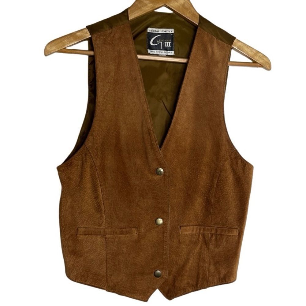 Global Identity Leather Vest Brown Size Small